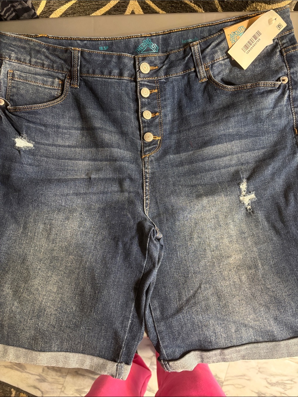 Dark Blue Distressed Denim Shorts - Button Front